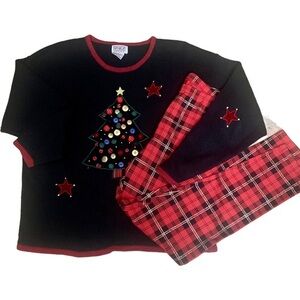 Vintage 80’s Christmas Long Sleeve Sweater & Plaid Leggings Ugly Sweater Party